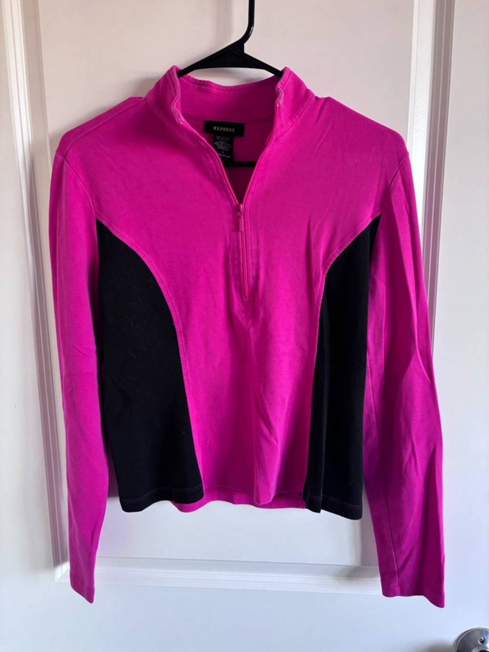Express Women's Hot Pink and Black Half-Zip Top